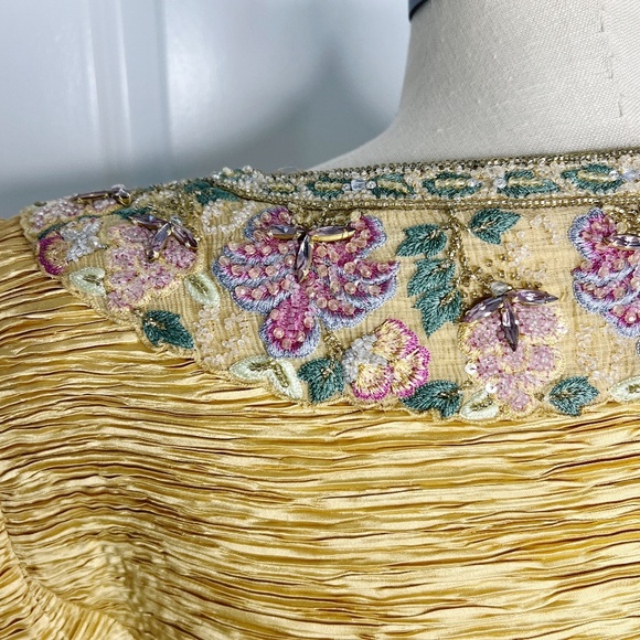 Mary McFadden Vintage 1990's Evening Jacket Blazer Beaded Floral Gold Size 12 - Picture 6 of 10